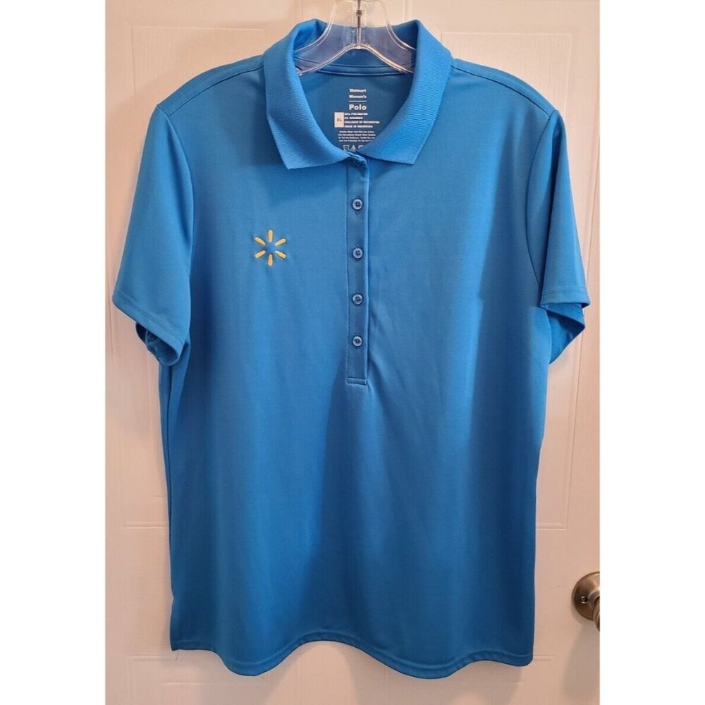 Walmart Women's Blue Short Sleeve Employee Uniform Polo Shirt‎ Yellow Logo Sz XL